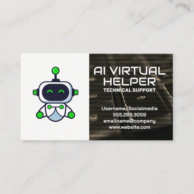 Virtual Assistant | Cute Robot Logo Business Card (Front)