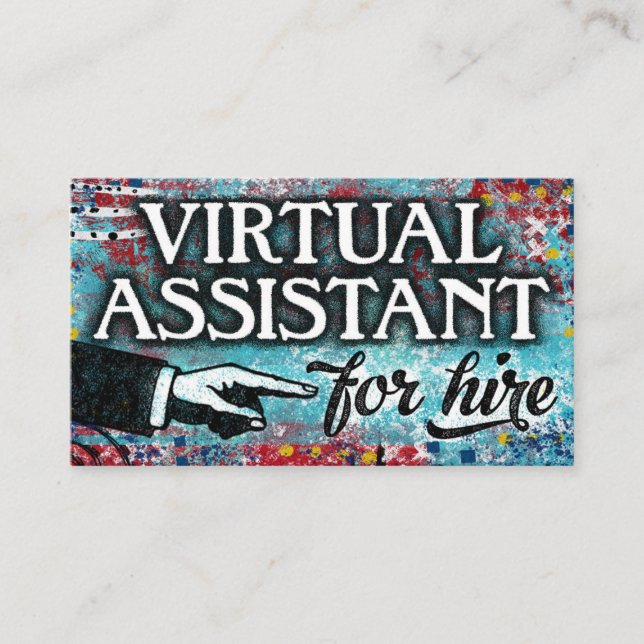 Virtual Assistant For Hire Business Cards - Blue (Front)