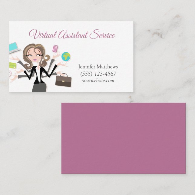Virtual Assistant Office Secretary Service Busines Business Card (Front/Back)