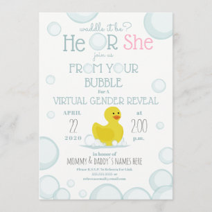 Virtual Baby Gender Reveal Duck Waddle It Be Invitation