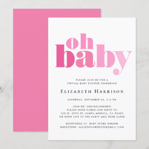 Virtual Baby Girl Pink Shower Invitation
