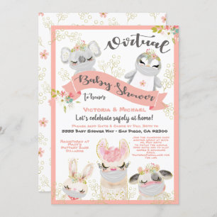 Virtual Baby Shower Animals with Masks Invitation