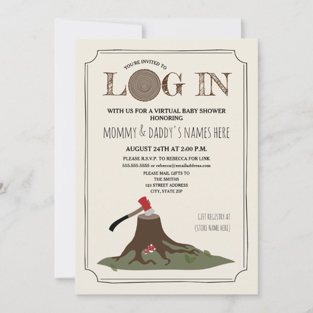 Virtual Baby Shower By Mail Log In Tree Invitation (Front)