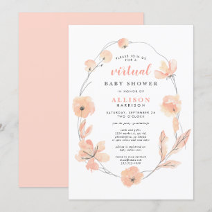 Virtual Baby Shower Coral Floral Watercolor Invitation