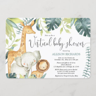 Virtual Baby Shower cute safari jungle animals Invitation