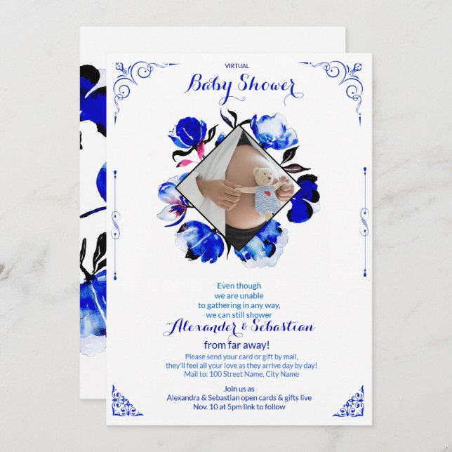 Virtual Baby Shower Editable Photo Invitation (Front/Back)