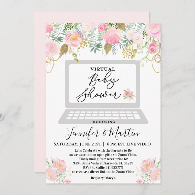 Virtual Baby Shower Floral Invitation (Front/Back)