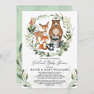 Virtual Baby Shower   Greenery Woodland Animals Invitation