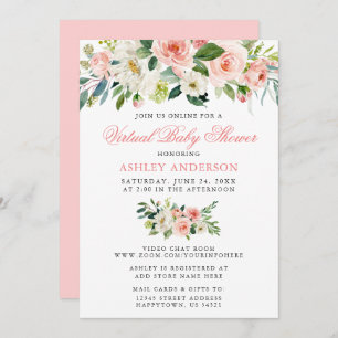 Virtual Baby Shower Watercolor Floral Pink Invitation