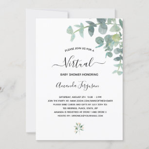 Virtual baby Shower white eucalyptus greenery Invitation