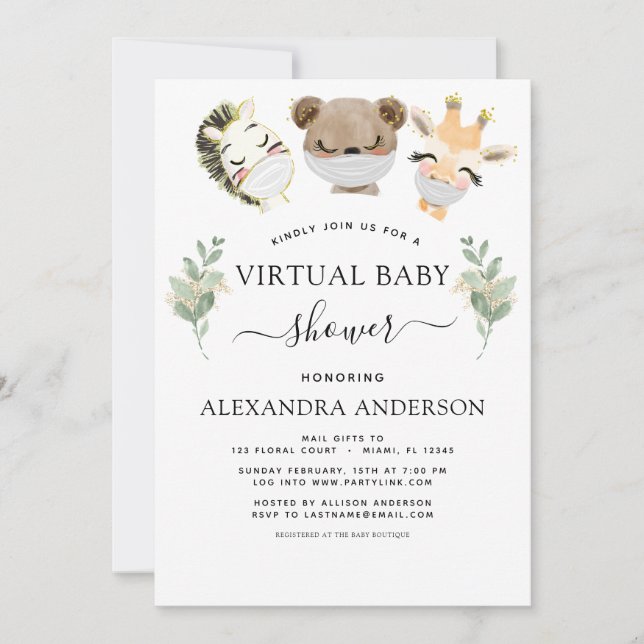 Virtual Baby Shower Woodland Eucalyptus Greenery Invitation (Front)