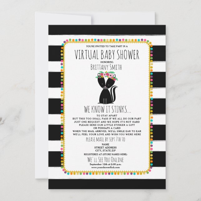 Virtual Baby Social Distancing Shower Skunk Girl Invitation (Front)