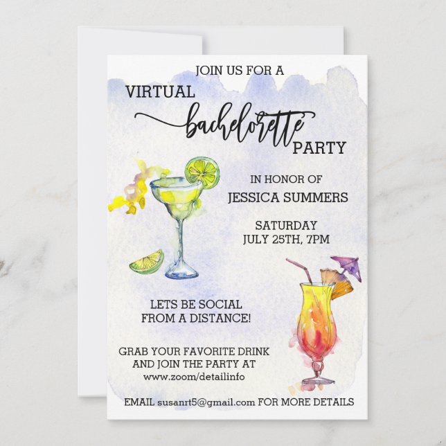 Virtual Bachelorette Party Social Distancing Invitation (Front)