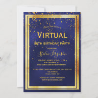Virtual birthday party 50th blue gold confetti men