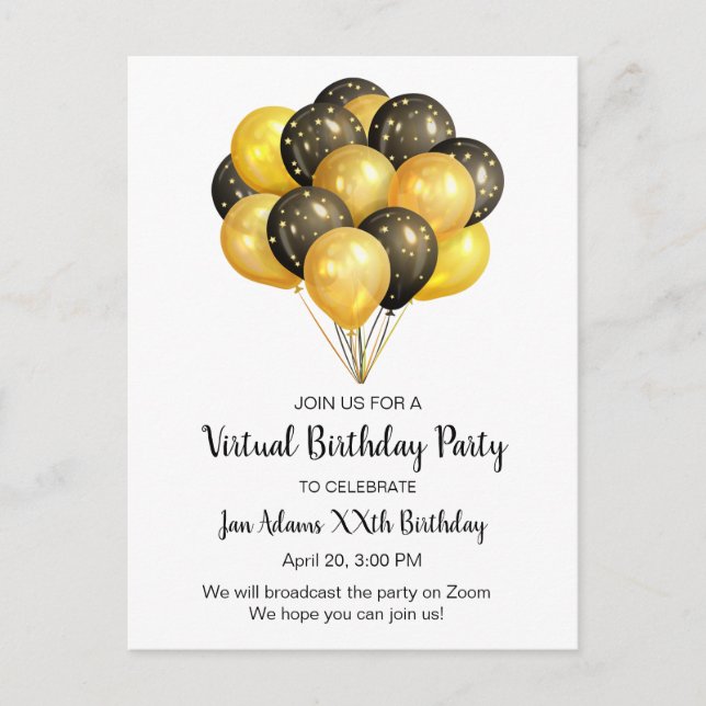 Virtual Birthday Party Invitation Postcard (Front)