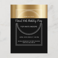 Virtual Birthday Party Metallic Gold On Black 50th