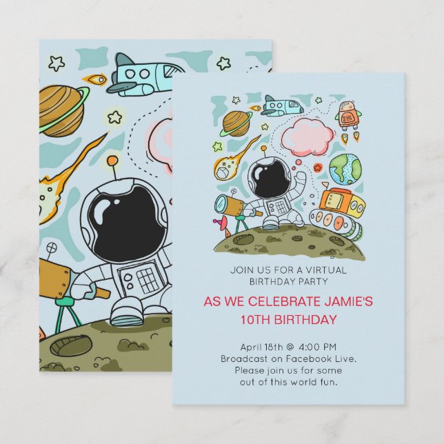 Virtual Birthday Party Theme Invitation (Front/Back)