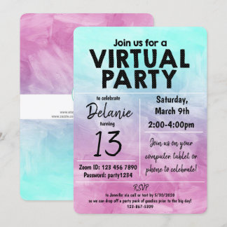 Virtual Birthday Party Watercolor Design Invitation