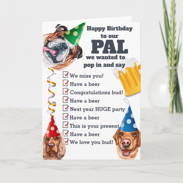 Virtual birthday team wishes beer party checklist card (Front)