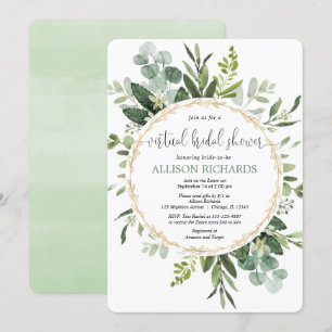Virtual bridal shower greenery gold eucalyptus invitation