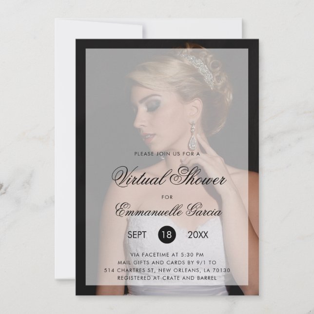 Virtual Bridal Shower Modern Photo Chic Script Invitation (Front)
