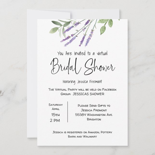 Virtual Bridal Wedding Shower Facebook Announcement (Front)
