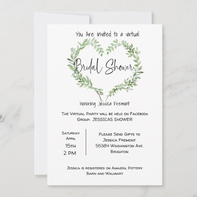 Virtual Bridal Wedding Shower Facebook invitation (Front)