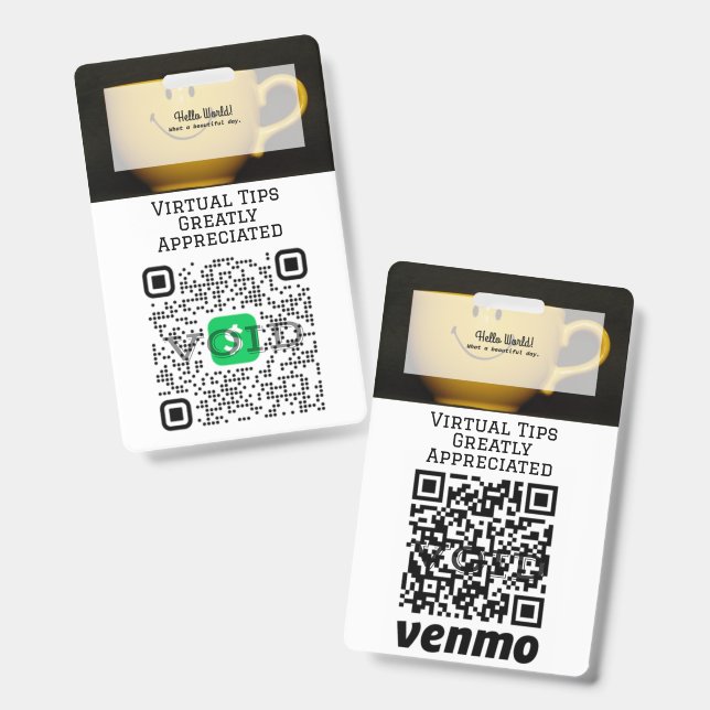 Virtual Cashless Tipping QR Code Badge (Front & Back)