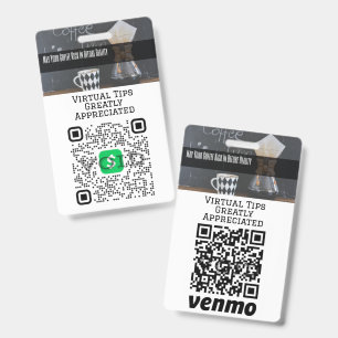 Virtual Cashless Tipping QR Code Badge