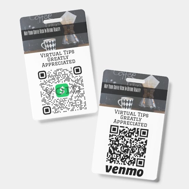 Virtual Cashless Tipping QR Code Badge (Front & Back)