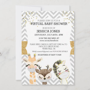 Virtual Chevron Gold Animals Baby Shower Invitation