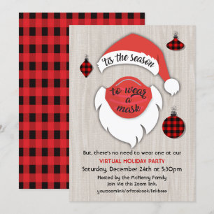Virtual Christmas Holiday Santa Plaid Party Invitation