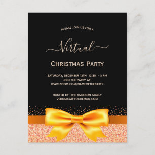 Virtual Christmas party rose gold black invitation Postcard