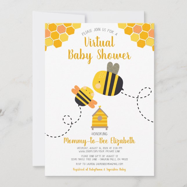 Virtual Cute Sweet Kawaii Mommy to Bee Baby Shower Invitation (Front)