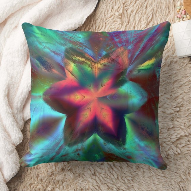 Virtual dirt over flower kaleidoscope fire orange  throw pillow (Blanket)
