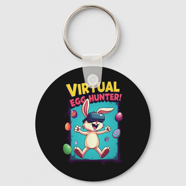 Virtual Egg Hunter - Funny Gamer Bunny Vr Easter G Keychain (Front)