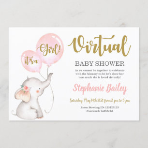 Virtual elephant Baby Shower girl Invitation