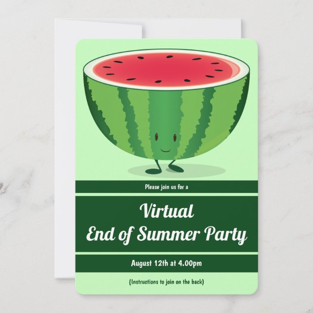 Virtual End of Summer Party Green White Watermelon Invitation (Front)