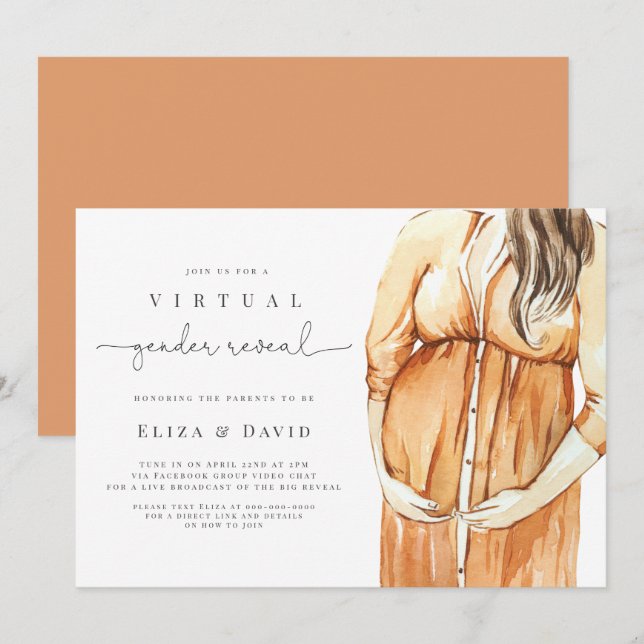  Virtual Gender Reveal He or She Boho Burnt Orange Invitation (Front/Back)