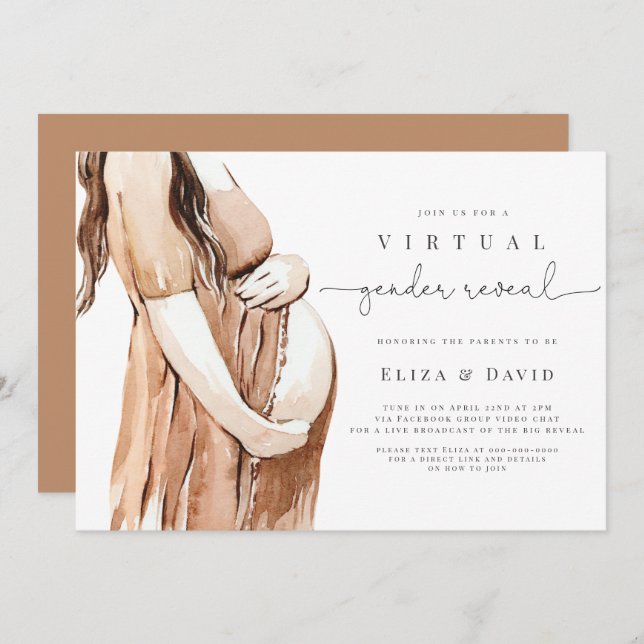  Virtual Gender Reveal He or She Boho Zoom Party Invitation (Front/Back)