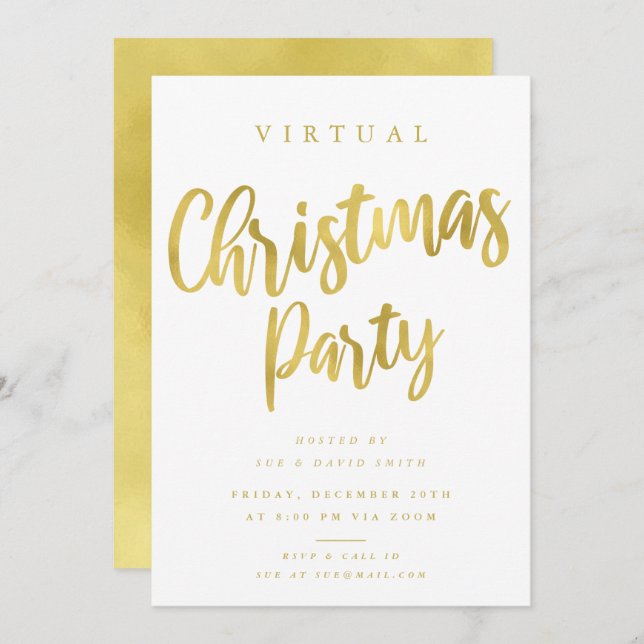 VIRTUAL Gold Minimal Christmas Holiday Party Invitation (Front/Back)