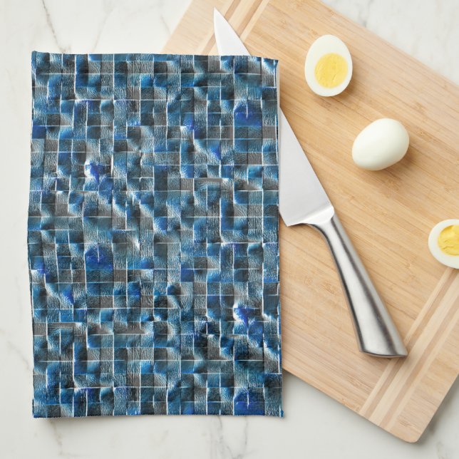 Virtual grey blue rustic ceramic tile with flaws  kitchen towel (Quarter Fold)