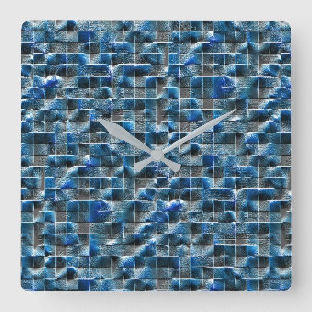 Virtual grey blue rustic ceramic tile with flaws square wall clock (Front)