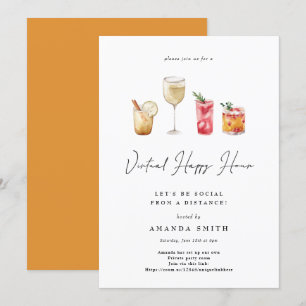 Virtual Happy Hour Cocktail Party Social Distance  Invitation