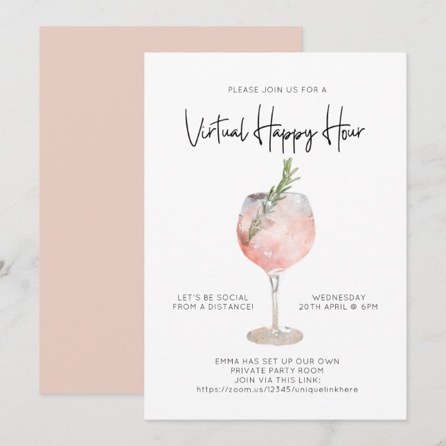 Virtual Happy Hour Social Distance Cocktail Party Invitation (Front/Back)