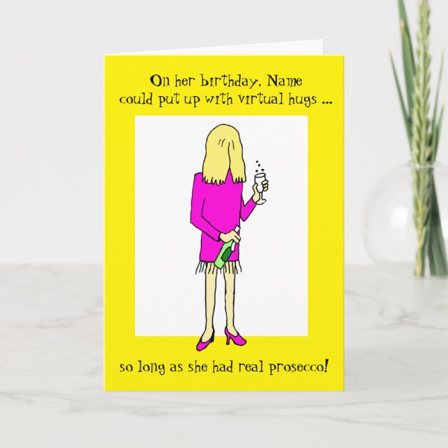 Virtual Hugs Prosecco Birthday Card (Front)