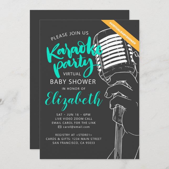 Virtual Karaoke Party Baby Shower Video Invitation (Front/Back)