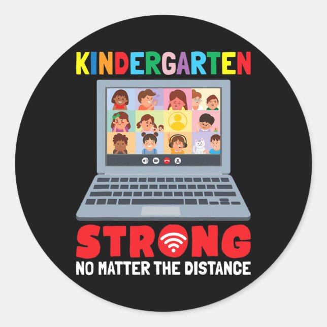 Virtual Kindergarten Fun 100 Days of School Teache Classic Round Sticker (Front)