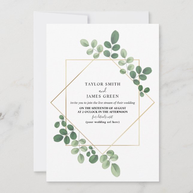 Virtual Live Stream Wedding Geometric Botanical Invitation (Front)