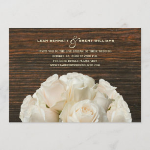 Virtual Live Stream Wedding Rustic White Roses Invitation